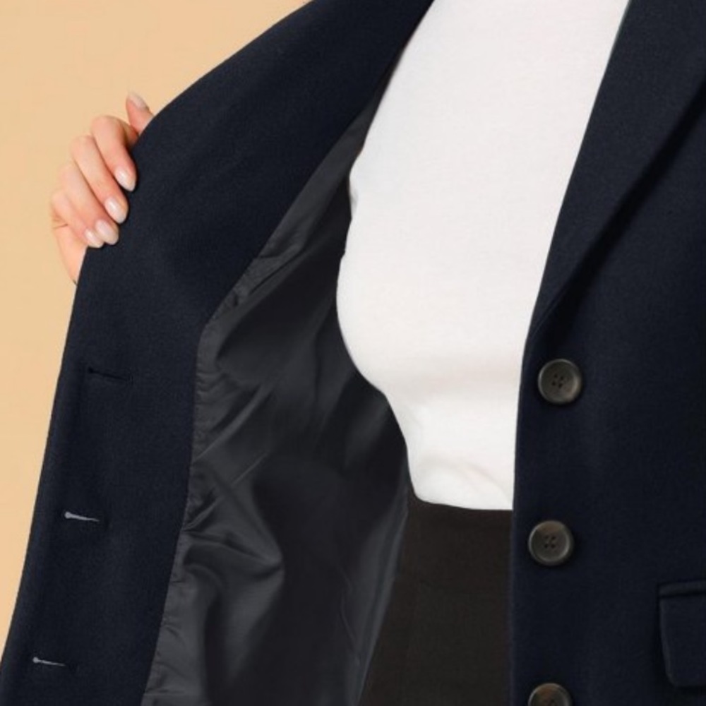 Allegra K Women's Notched Lapel Single Breasted‎ Outwear Winter Coat Dark Blue S